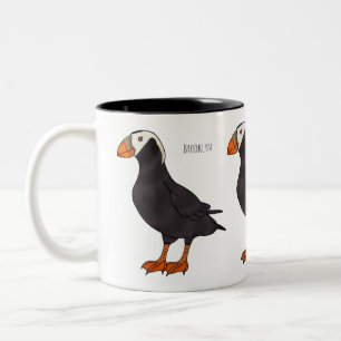 Tufted puffin bird cartoon illustration Two-Tone coffee mug
