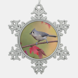 Tufted Titmice Snowflake Pewter Christmas Ornament