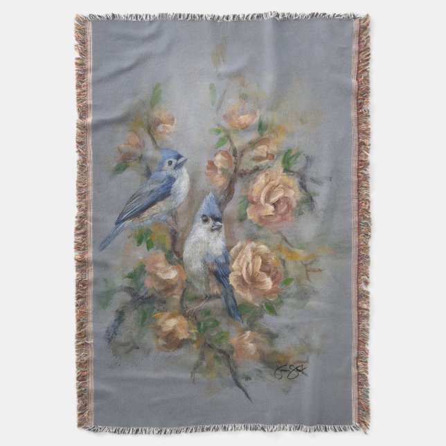 Tufted Titmice Throw Blanket (Front Vertical)