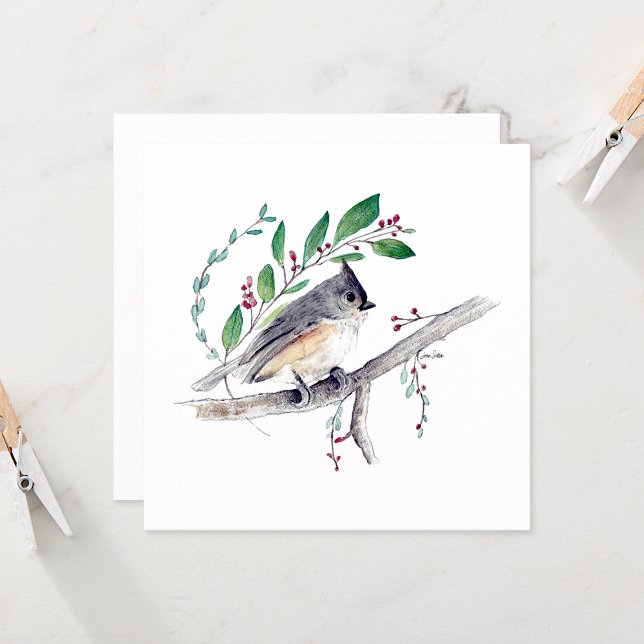 Tufted Titmouse Bird Art (Tufted Titmouse Watercolor Blank Square Note Cards by Jenn Steffen Art)