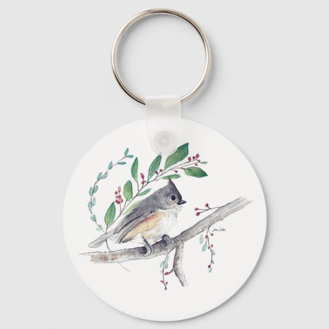 Tufted Titmouse Bird Art Keychain (Front)