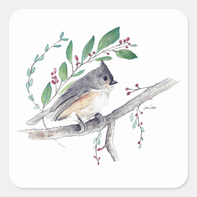 Tufted Titmouse Bird Art Square Sticker (Front)