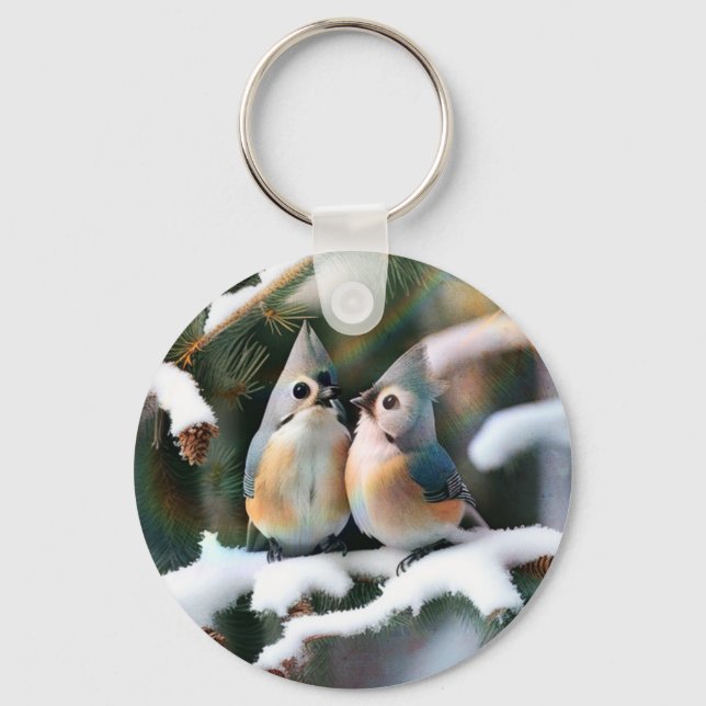 Tufted Titmouse Couple Key Ring (Front)