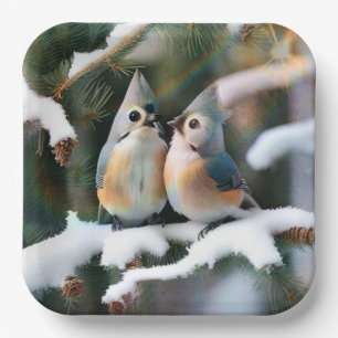 Tufted Titmouse Couple Paper Plate