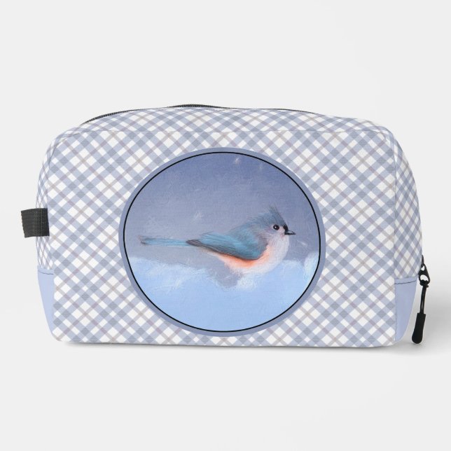 Tufted Titmouse in Snow Painting Original Bird Art Dopp Kit (Front)