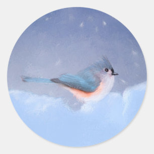 Tufted Titmouse Painting - Cute Original Dog Art Classic Round Sticker