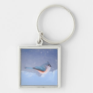 Tufted Titmouse Painting - Cute Original Dog Art Key Ring