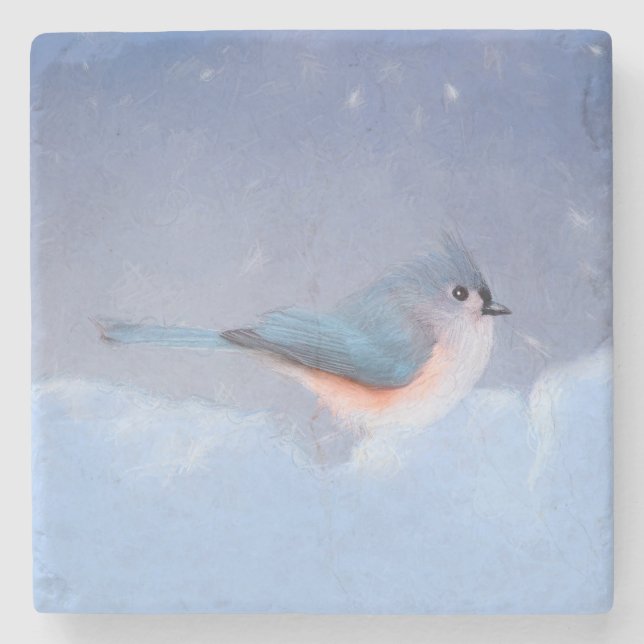 Tufted Titmouse Painting - Cute Original Dog Art Stone Coaster (Front)