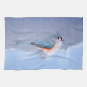 Tufted Titmouse Painting - Cute Original Dog Art Tea Towel