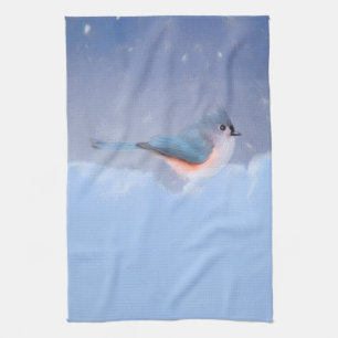 Tufted Titmouse Painting - Cute Original Dog Art Tea Towel