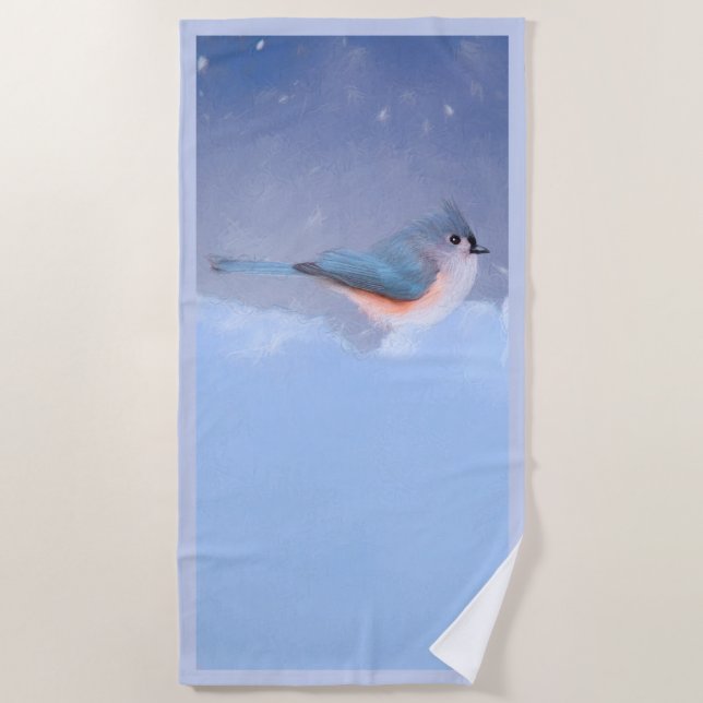 Tufted Titmouse Painting - Original Bird Art Beach Towel (Front)