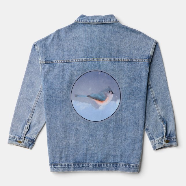 Tufted Titmouse Painting - Original Wild Bird Art Denim Jacket (Back)