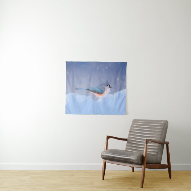 Tufted Titmouse Painting - Original Wild Bird Art Tapestry (In Situ (Horizontal))