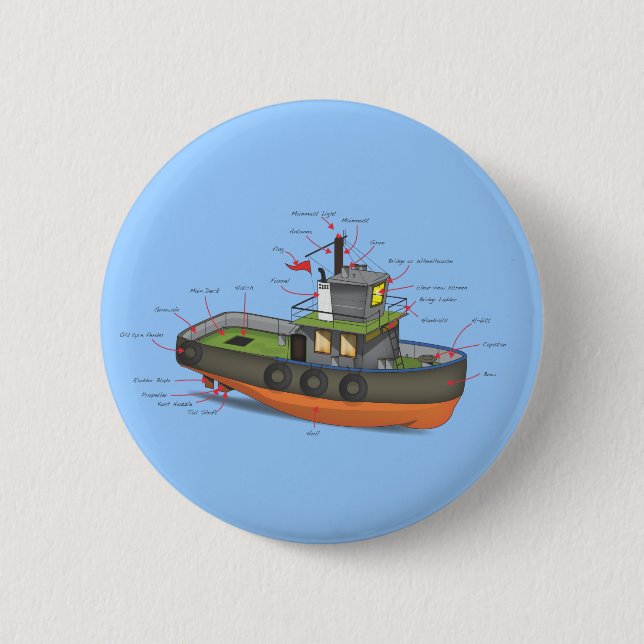Tug Boat 6 Cm Round Badge (Front)