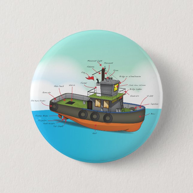 Tug Boat 6 Cm Round Badge (Front)