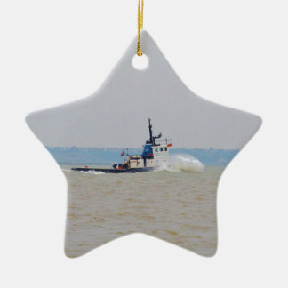 Tug Boat Battling Wind And Tide Ceramic Tree Decoration