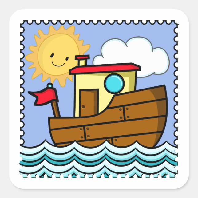 Tug Boat Sunny Day Square Sticker (Front)