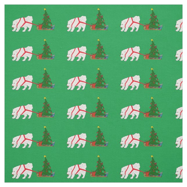 Tug the Samoyed pulling Christmas Tree Fabric (Swatch)