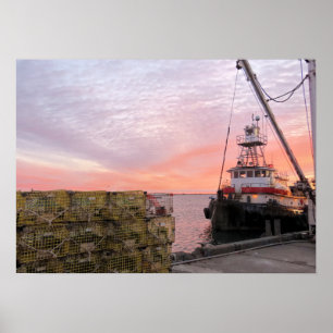 Tugboat at sunrise poster