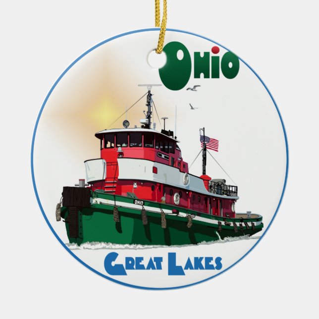 Tugboat Ohio Ceramic Tree Decoration (Front)