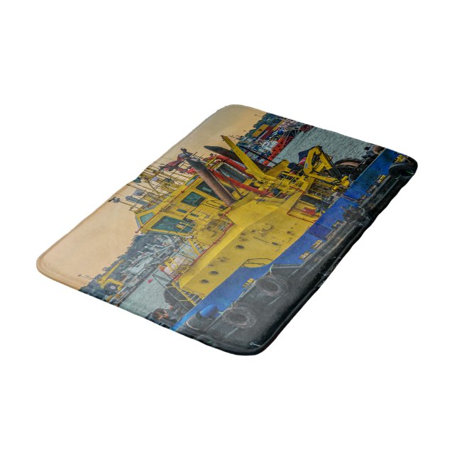 Tugboat sailing at river, montevideo, uruguay bath mat (Angled)