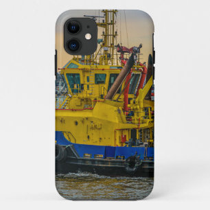 Tugboat sailing at river, montevideo, uruguay iPhone 11 case