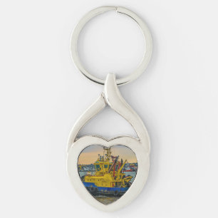 Tugboat sailing at river, montevideo, uruguay key ring