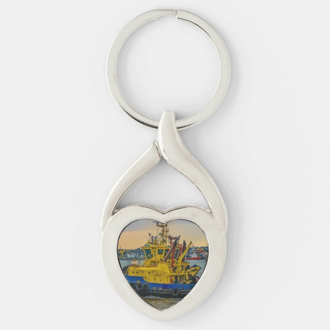 Tugboat sailing at river, montevideo, uruguay key ring (Front)