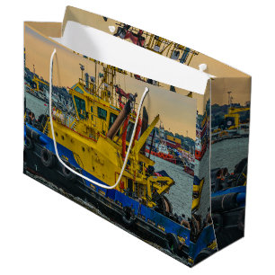 Tugboat sailing at river, montevideo, uruguay large gift bag