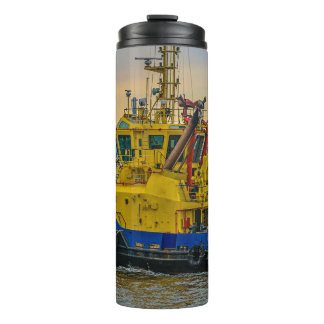 Tugboat sailing at river, montevideo, uruguay thermal tumbler