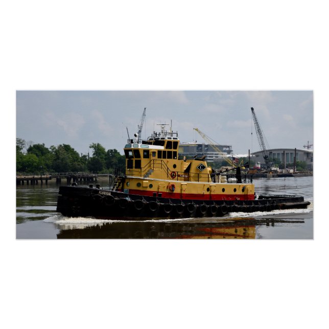 Tugboat working at the river poster (Front)