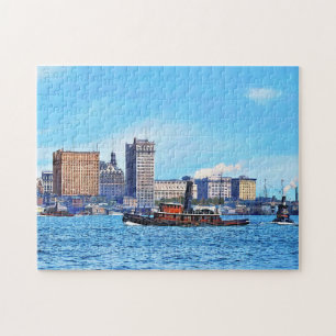 Tugboats Near the New York City Skyline c1906 Jigsaw Puzzle