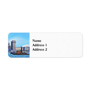 Tugboats Near the New York City Skyline c1906 Return Address Label