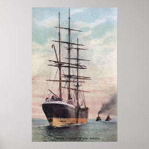 Tugboats Towing a Ship to Sea Poster