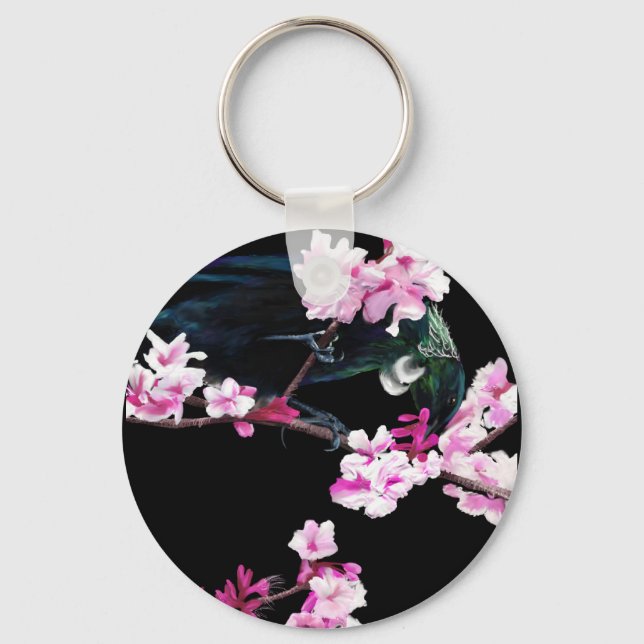 Tui Bird in the Cherry Blossoms Key Ring (Front)