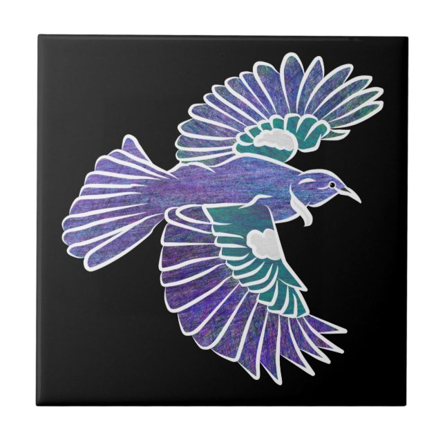 Tui Bird New Zealand Flying Ceramic Tile (Front)