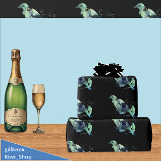 Tui & Kowhai Flowers Paua Seashell  Inlay  Wrapping Paper