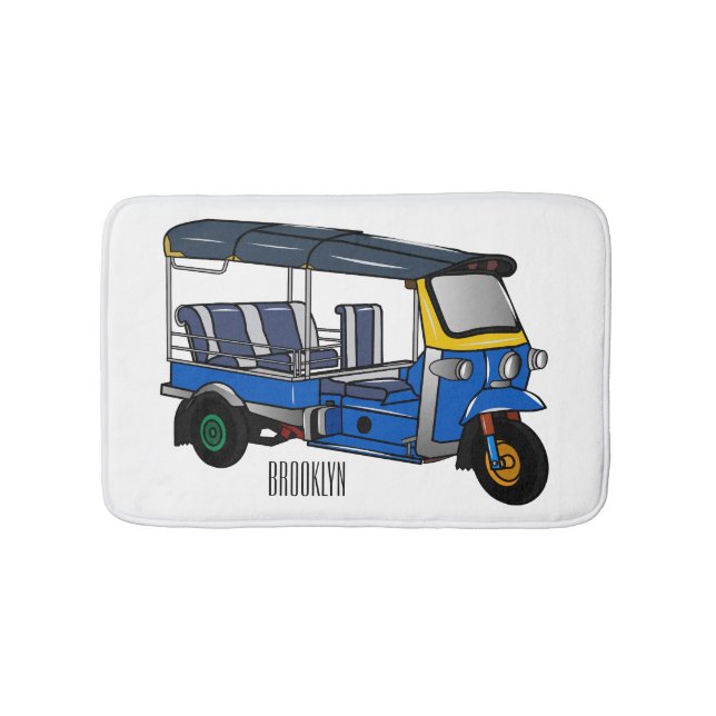 Tuk tuk cartoon illustration bath mat (Front)