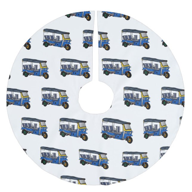 Tuk tuk cartoon illustration brushed polyester tree skirt (Front)