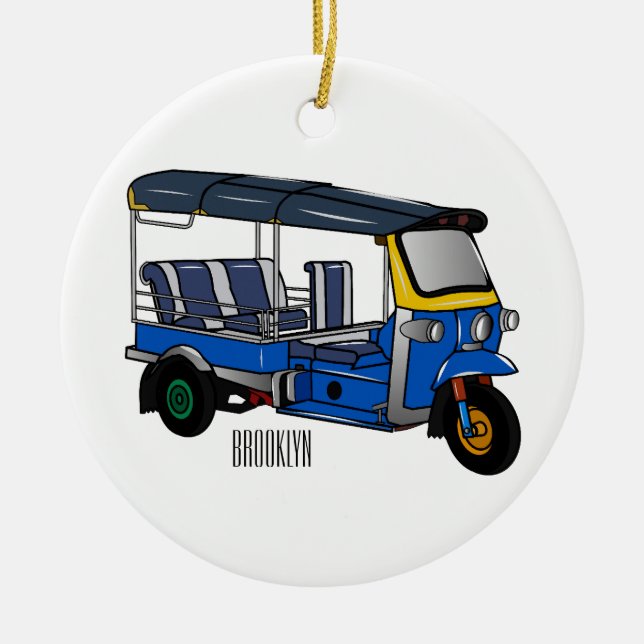Tuk tuk cartoon illustration ceramic ornament (Front)