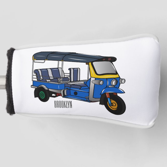 Tuk tuk cartoon illustration golf head cover (Front)