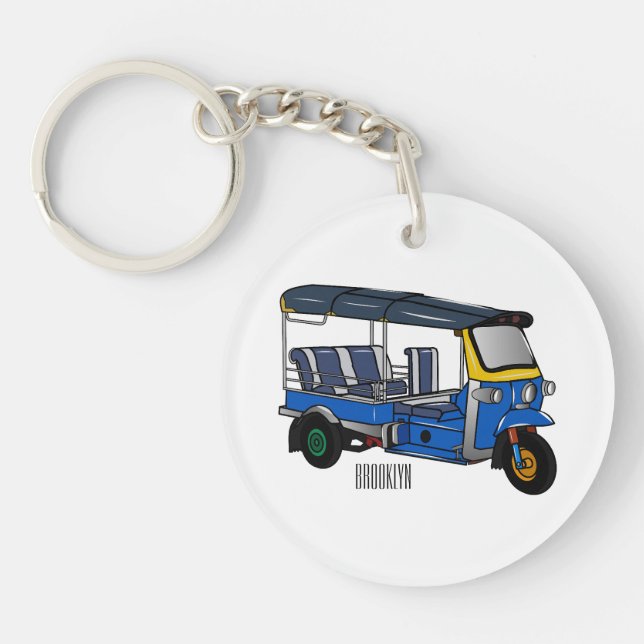 Tuk tuk cartoon illustration key ring (Front)