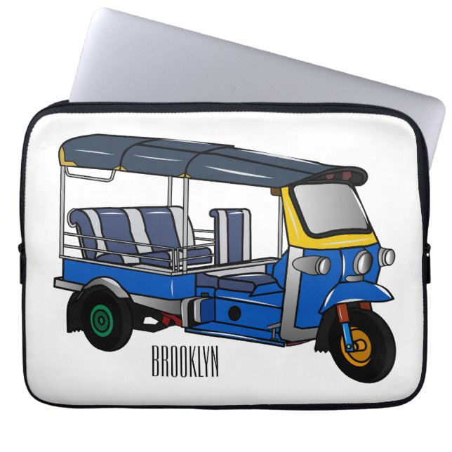 Tuk tuk cartoon illustration laptop sleeve (Front)