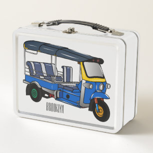 Tuk tuk cartoon illustration metal lunch box