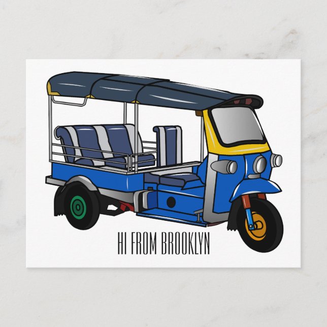 Tuk tuk cartoon illustration postcard (Front)