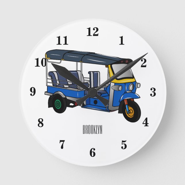 Tuk tuk cartoon illustration round clock (Front)