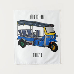 Tuk tuk cartoon illustration tapestry