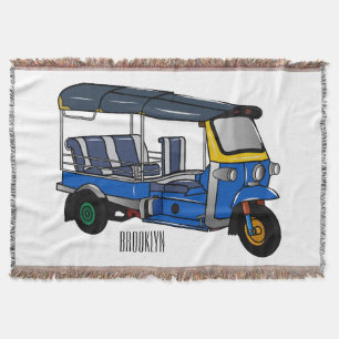 Tuk tuk cartoon illustration throw blanket