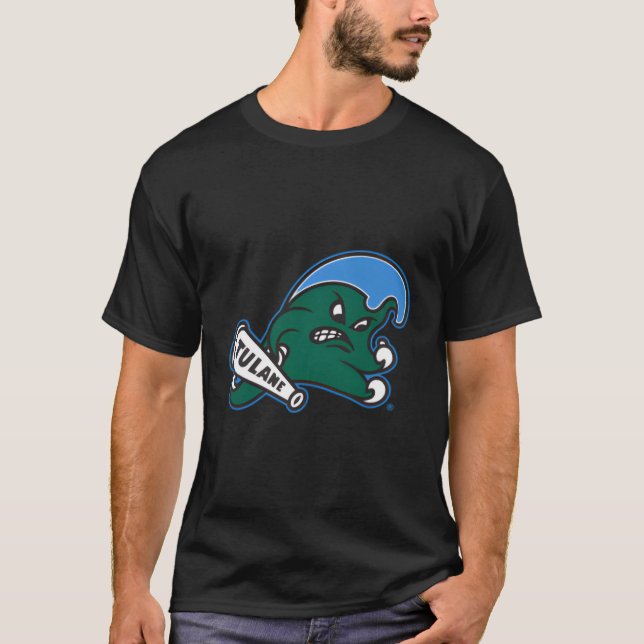 Tulane Green Wave Left Chest Icon Black T-Shirt (Front)