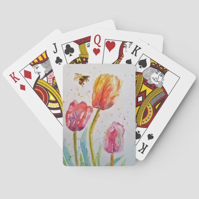 Tulip and Bee Flower Watercolour Playing Cards Set (Back)